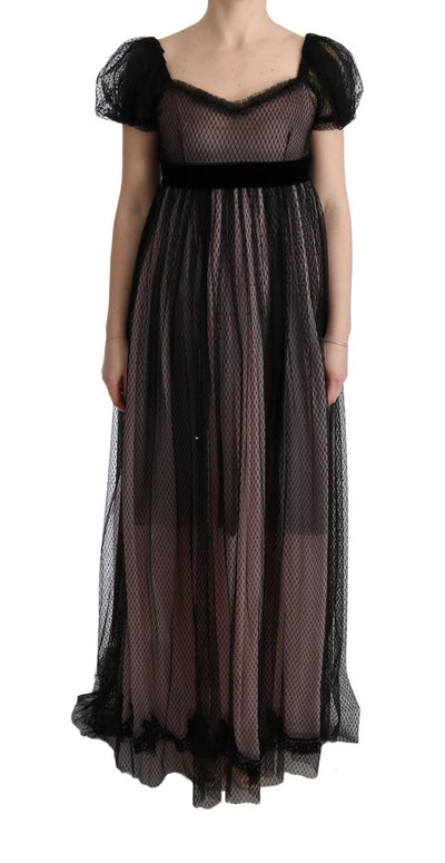 Dolce & Gabbana Langes schwarz-rosa Seiden-Shiftkleid