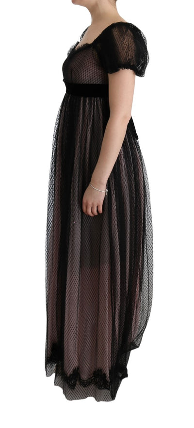 Dolce & Gabbana Langes schwarz-rosa Seiden-Shiftkleid