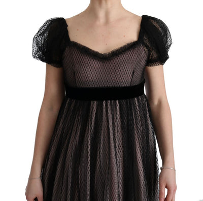 Dolce & Gabbana Langes schwarz-rosa Seiden-Shiftkleid