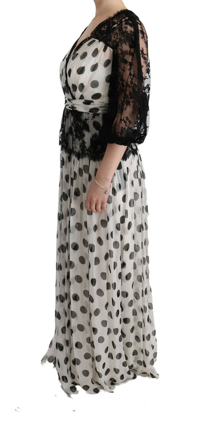 Dolce & Gabbana Schwarz-weiß gepunktetes Kleid mit Blumenmuster