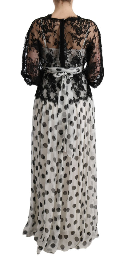 Dolce & Gabbana Schwarz-weiß gepunktetes Kleid mit Blumenmuster