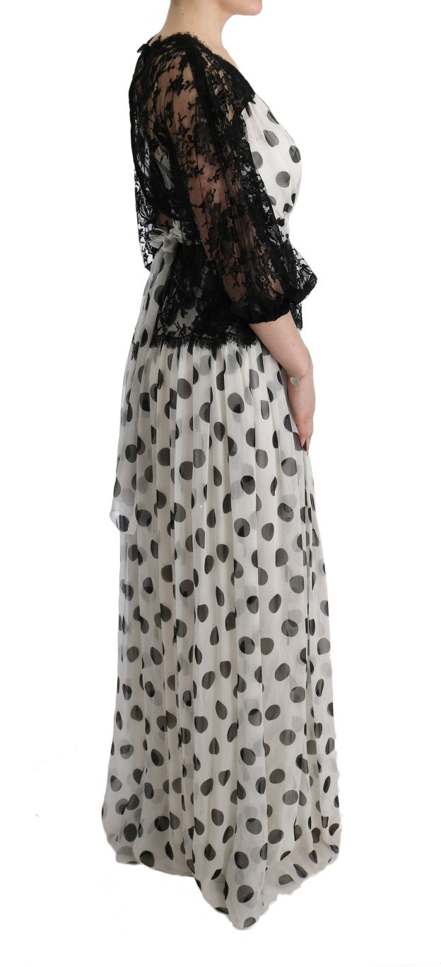 Dolce & Gabbana Schwarz-weiß gepunktetes Kleid mit Blumenmuster