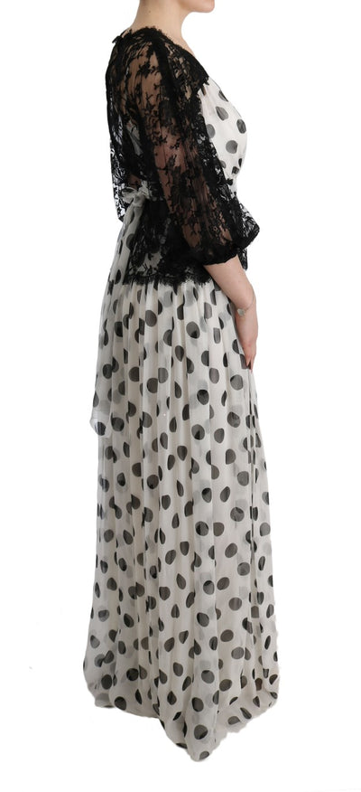 Dolce & Gabbana Schwarz-weiß gepunktetes Kleid mit Blumenmuster