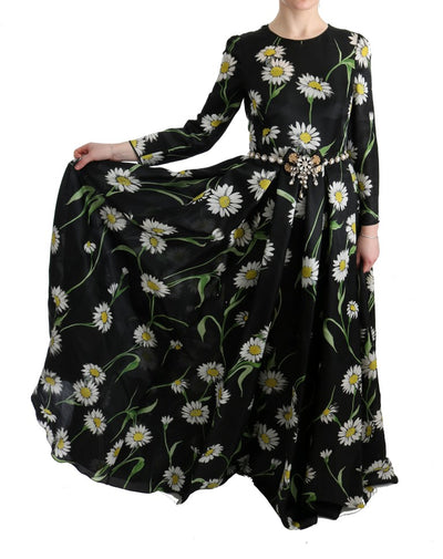 Dolce & Gabbana Langes Maxikleid mit Sonnenblumendruck aus Seide in Multicolor