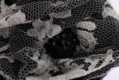 Dolce & Gabbana Schwarz Weiß Floral Spitze Kristall Haarspange