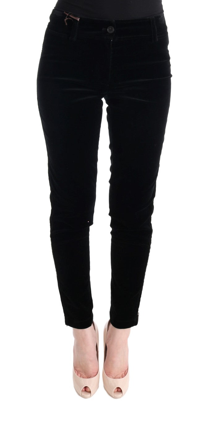 Ermanno Scervino Schwarze Cropped-Hose aus Viskosemischung und Samt