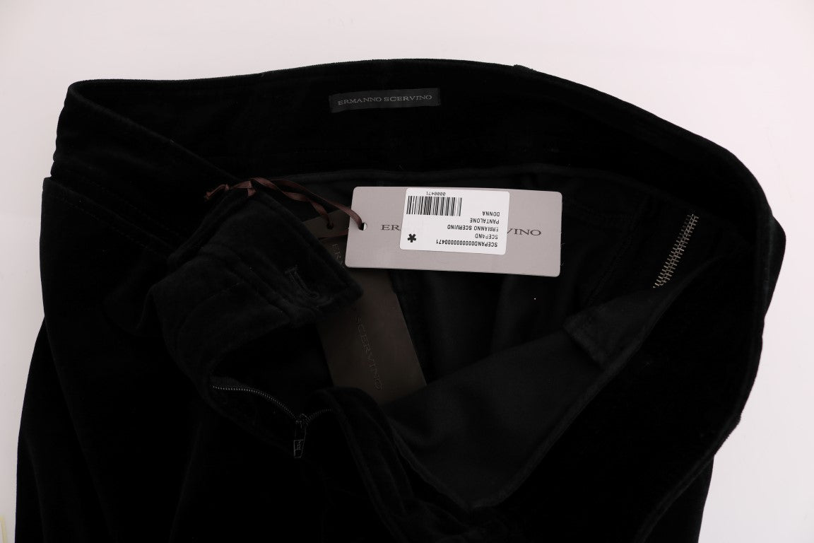 Ermanno Scervino Schwarze Cropped-Hose aus Viskosemischung und Samt