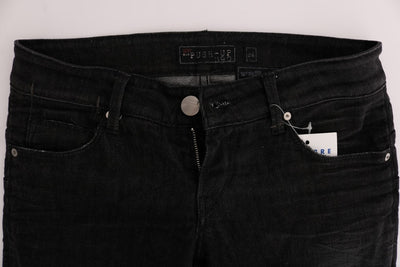 Acht Schwarze Denim-Baumwollhosen Slim Fit Jeans