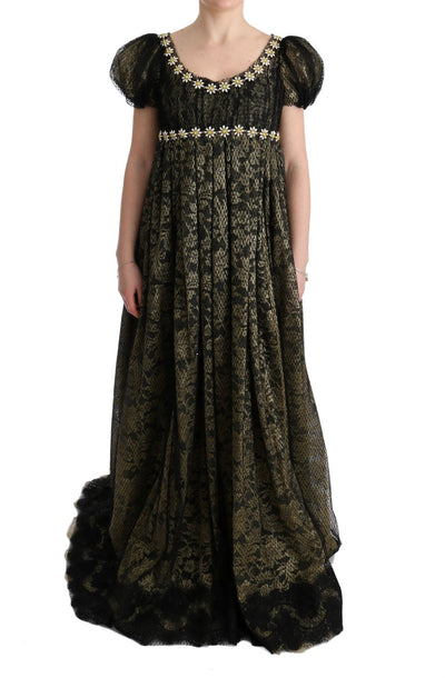 Dolce & Gabbana Schwarz-Gelbes Kristall-Spitzen-Shiftkleid