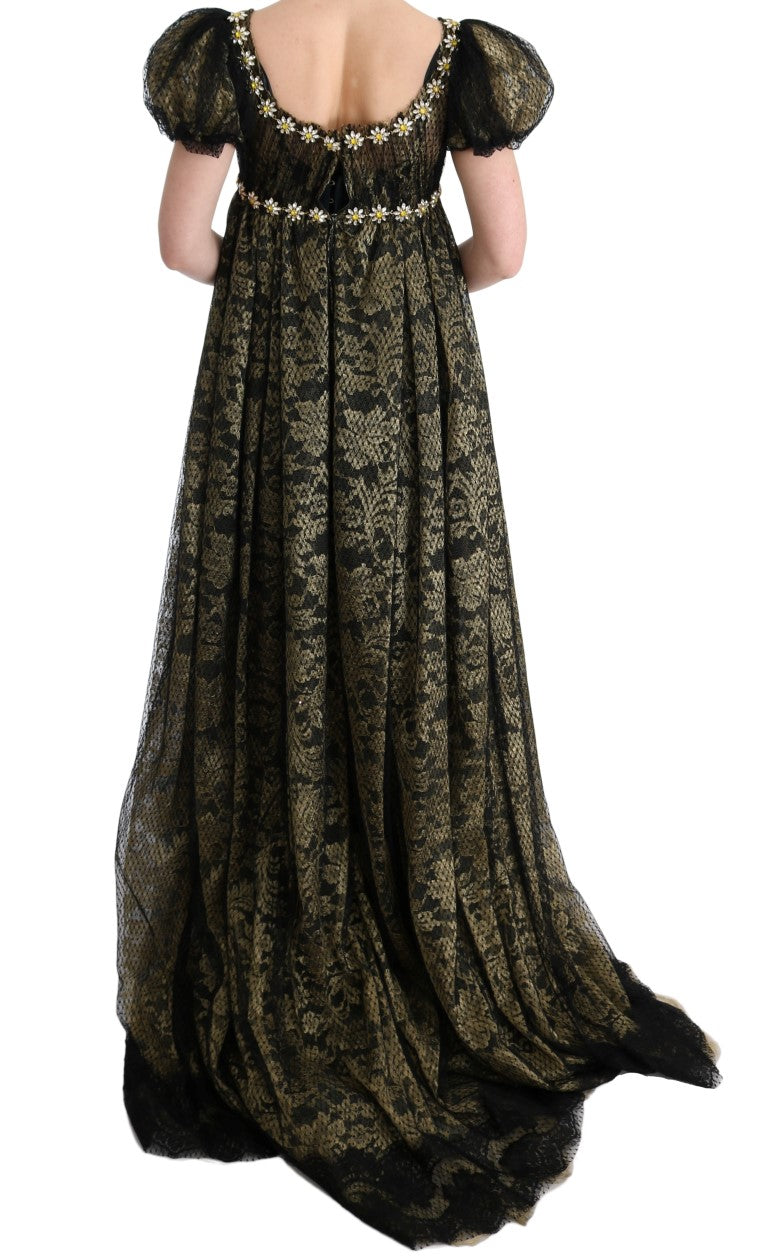 Dolce & Gabbana Schwarz-Gelbes Kristall-Spitzen-Shiftkleid