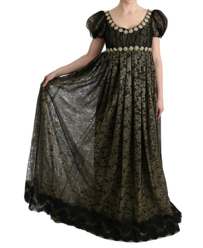 Dolce & Gabbana Schwarz-Gelbes Kristall-Spitzen-Shiftkleid