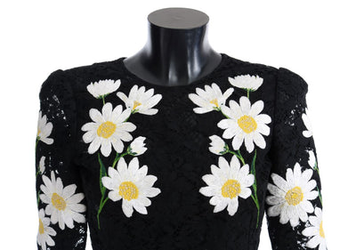 Dolce & Gabbana Schwarzes Kleid aus geblümter Kamillenspitze Sicily