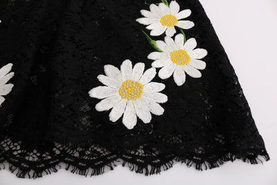 Dolce & Gabbana Schwarzes Kleid aus geblümter Kamillenspitze Sicily