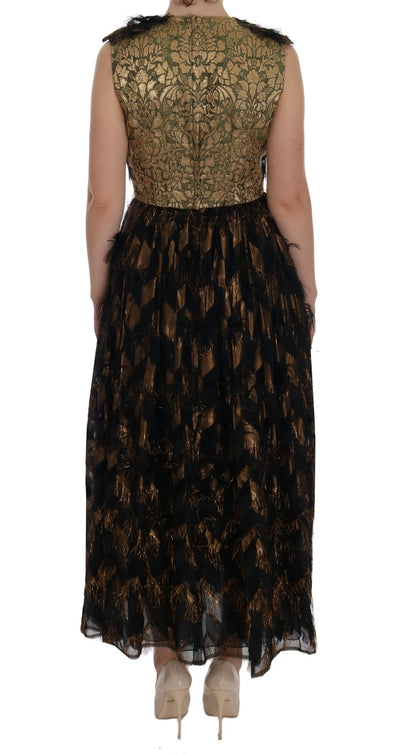 Dolce & Gabbana Schwarzes Seidenkleid mit braunen Fransen in A-Linie