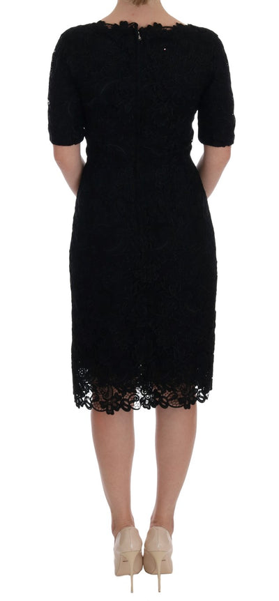Dolce & Gabbana Schwarzes geblümtes Ricamo Etuikleid
