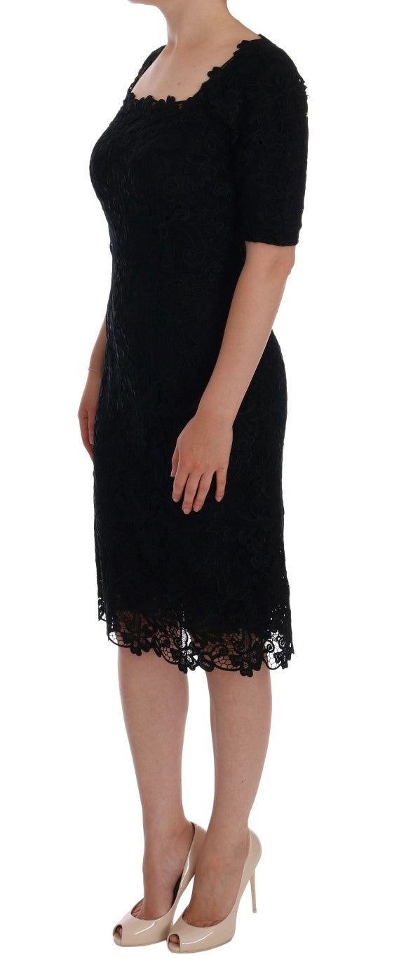 Dolce & Gabbana Schwarzes geblümtes Ricamo Etuikleid
