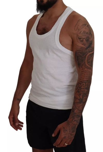 Dsquared² Weißes ärmelloses Tank-T-Shirt aus Baumwolle und Leinen