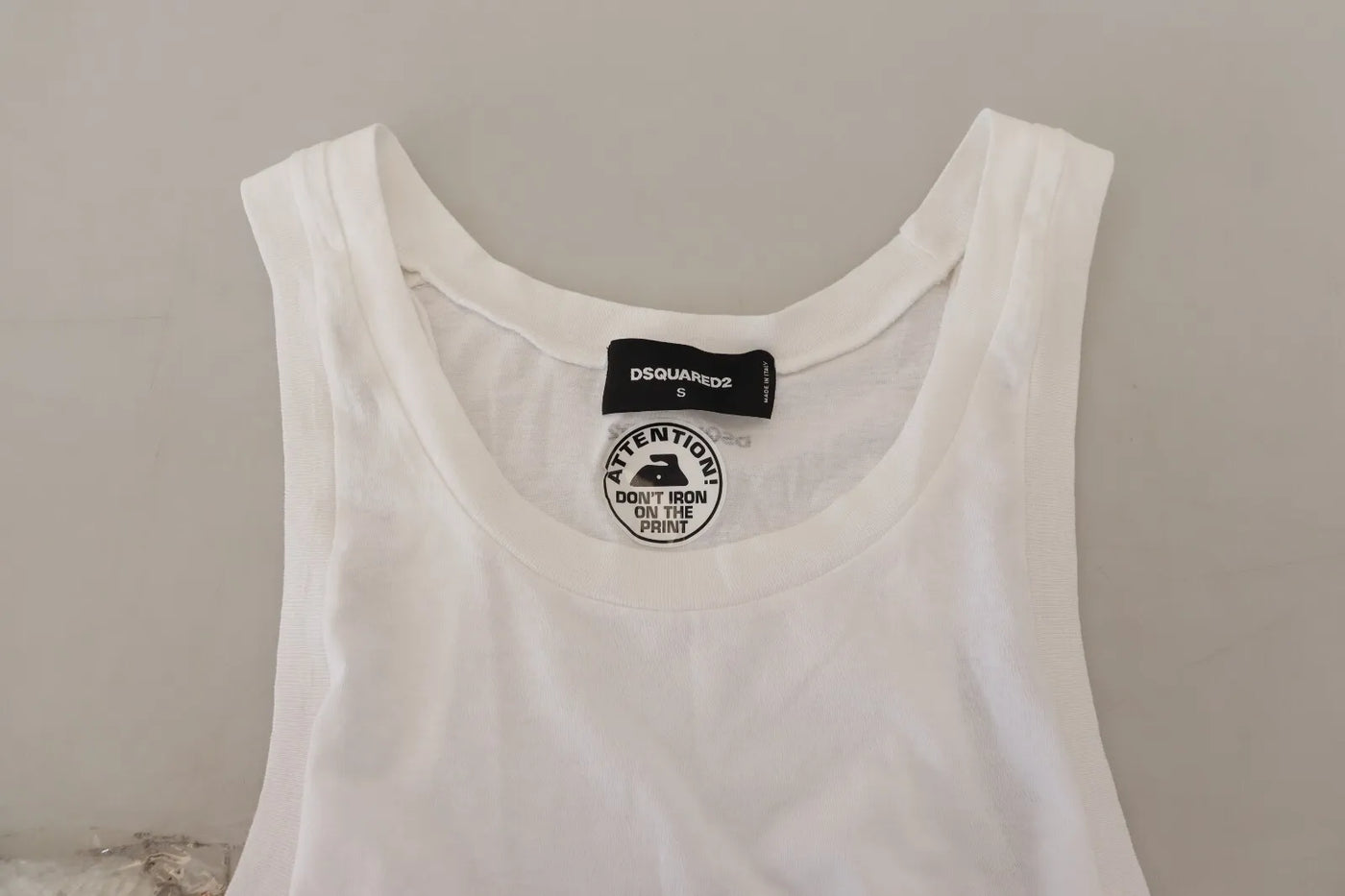 Dsquared² Weißes ärmelloses Tank-T-Shirt aus Baumwolle und Leinen