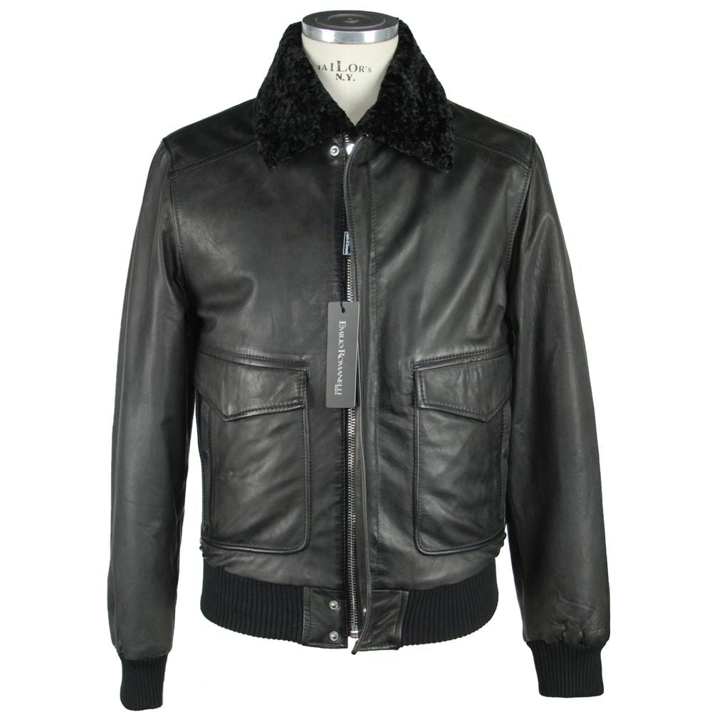 Emilio Romanelli Tiefschwarze Lederjacke für Männer