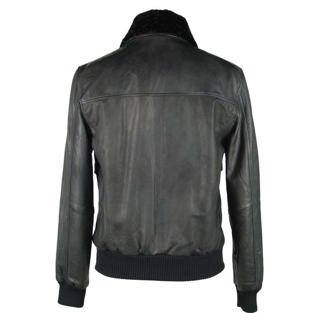 Emilio Romanelli Tiefschwarze Lederjacke für Männer