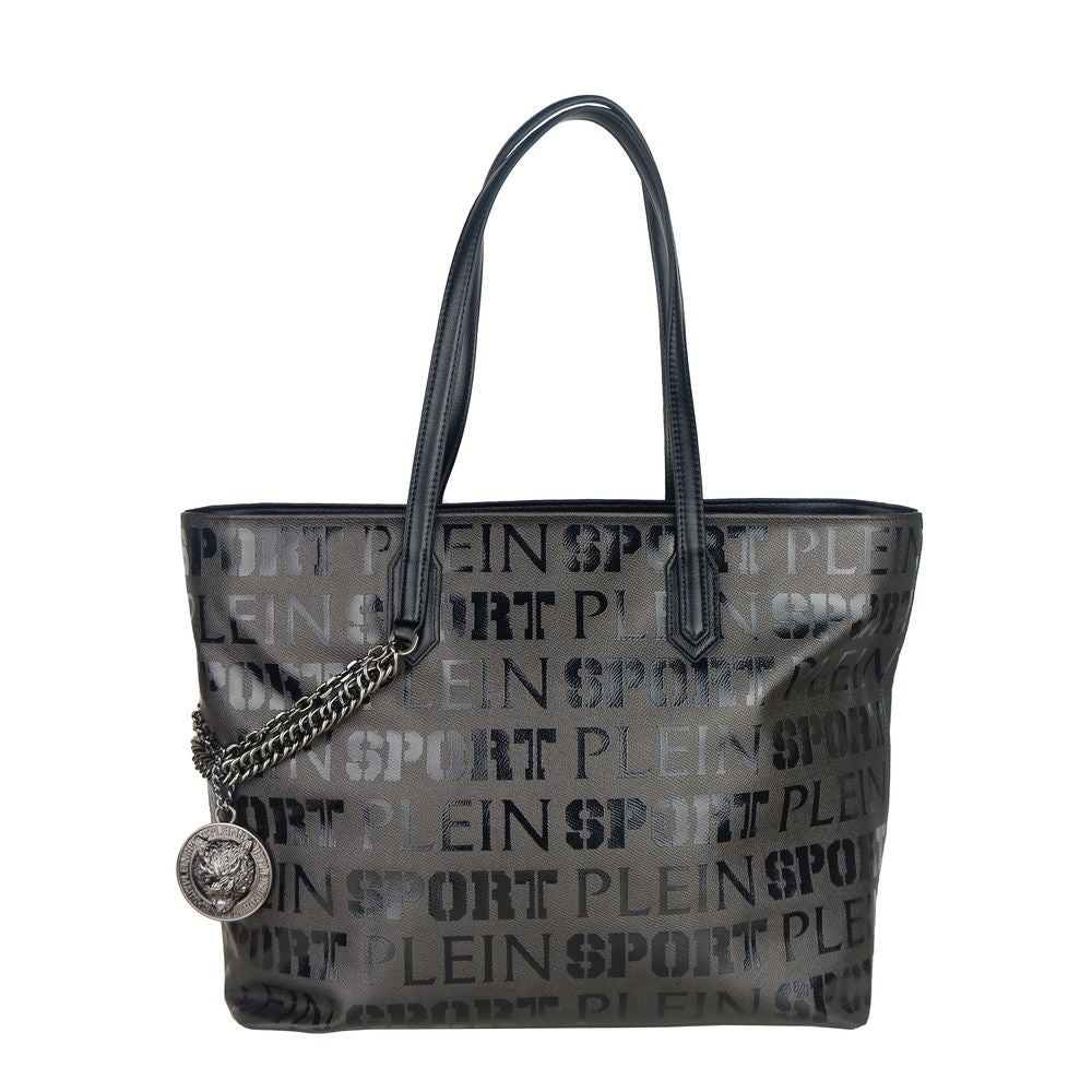 Plein Sport Elegante schwarze Shopper-Tasche mit Logodruck und Kreuzgurt