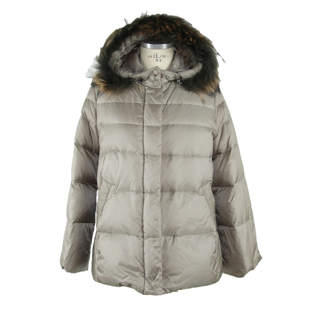 Emilio Romanelli Elegante graue Daunenjacke mit Pelzbesatz aus Polyamid