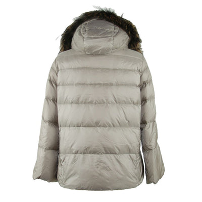 Emilio Romanelli Elegante graue Daunenjacke mit Pelzbesatz aus Polyamid