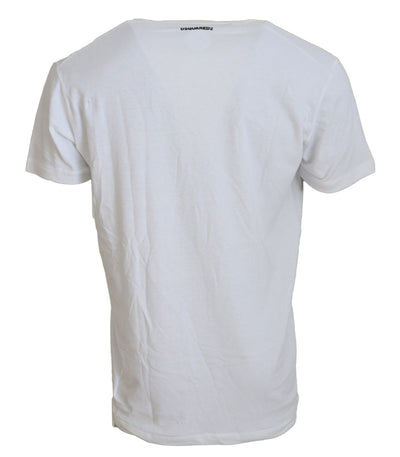 Dsquared² Weißes Baumwoll-Leinen-T-Shirt mit kurzen Ärmeln und V-Ausschnitt