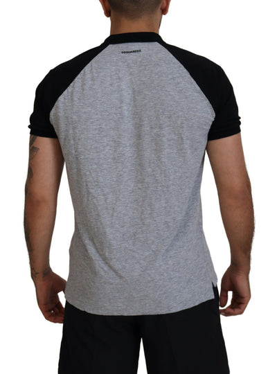 Dsquared² Graues schwarzes Baumwoll-T-Shirt mit kurzen Ärmeln und Kragen