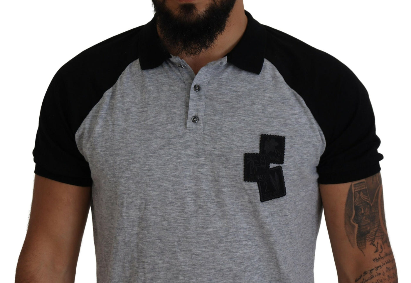 Dsquared² Graues schwarzes Baumwoll-T-Shirt mit kurzen Ärmeln und Kragen