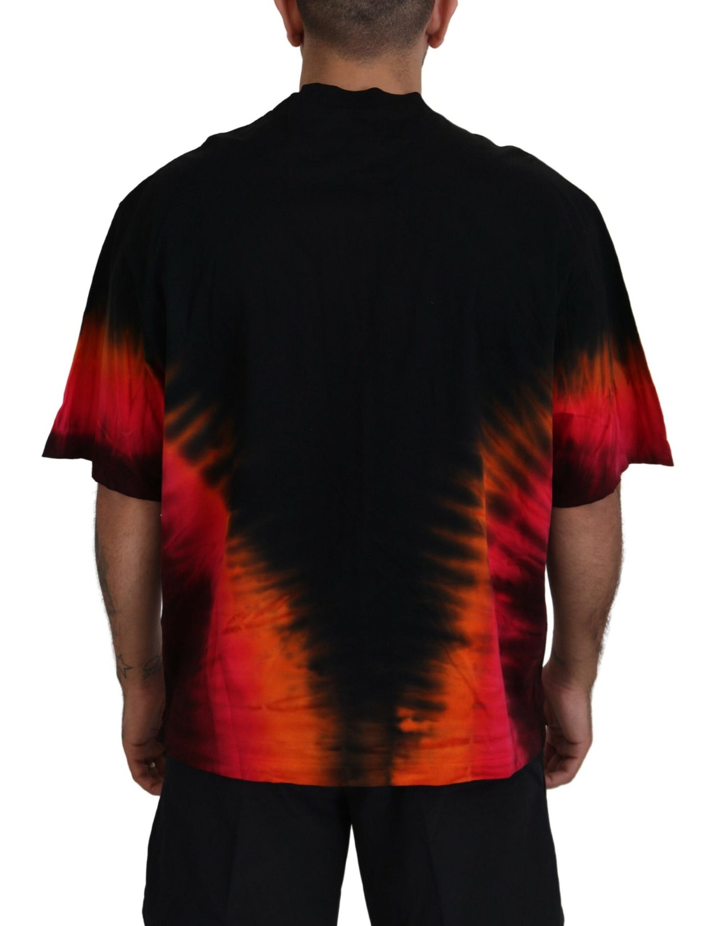 Dsquared² Schwarz-orangefarbenes Baumwoll-T-Shirt mit kurzen Ärmeln und Rundhalsausschnitt