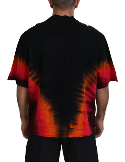 Dsquared² Schwarz-orangefarbenes Baumwoll-T-Shirt mit kurzen Ärmeln und Rundhalsausschnitt