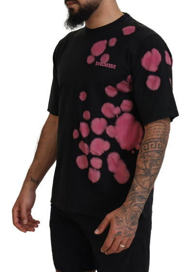 Dsquared² Schwarz-rosa Baumwolle Kurzarm-T-Shirt mit Rundhalsausschnitt