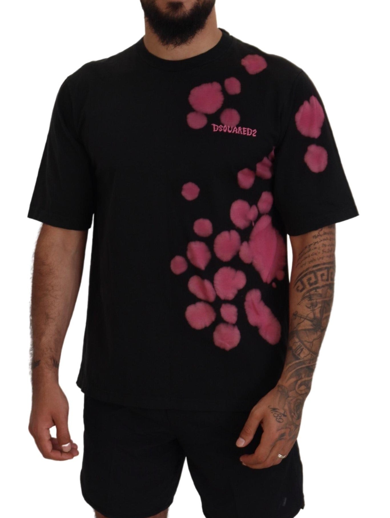 Dsquared² Schwarz-rosa Baumwolle Kurzarm-T-Shirt mit Rundhalsausschnitt