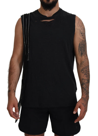 Dsquared² Schwarzes kettenverziertes ärmelloses Herren Tank-T-Shirt