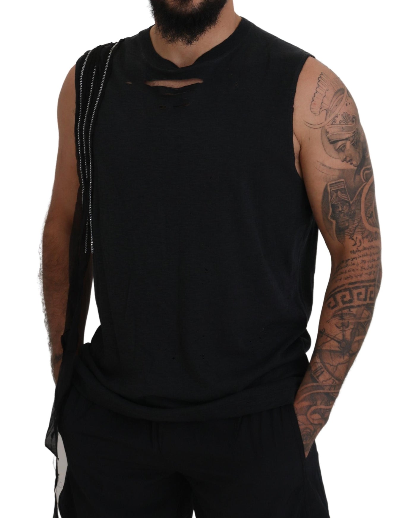 Dsquared² Schwarzes kettenverziertes ärmelloses Herren Tank-T-Shirt
