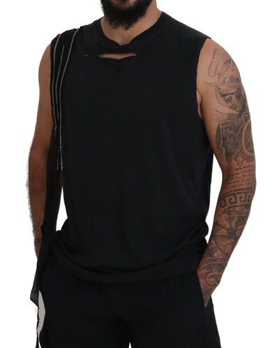 Dsquared² Schwarzes kettenverziertes ärmelloses Herren Tank-T-Shirt