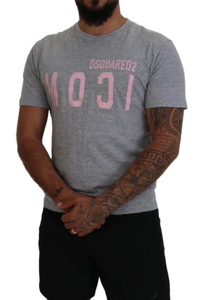 Dsquared² Graues Logo-Baumwoll-T-Shirt mit kurzen Ärmeln und Rundhalsausschnitt