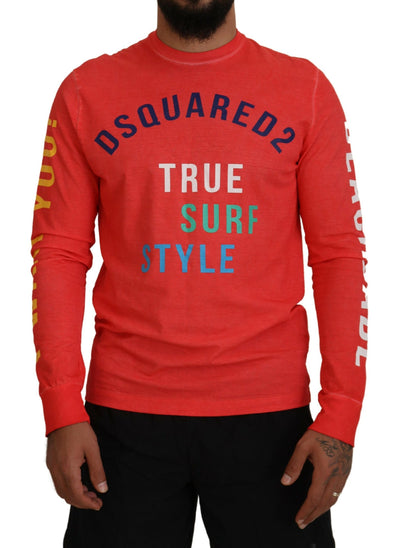 Dsquared² Orangefarbenes bunt bedrucktes Langarm-T-Shirt