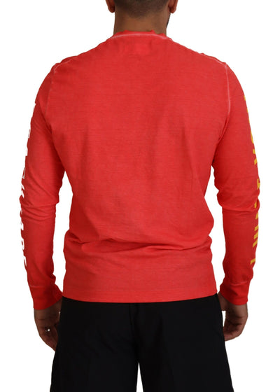Dsquared² Orangefarbenes bunt bedrucktes Langarm-T-Shirt