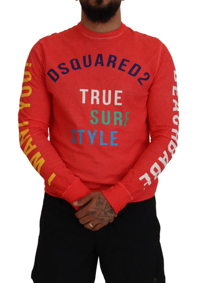 Dsquared² Orangefarbenes bunt bedrucktes Langarm-T-Shirt