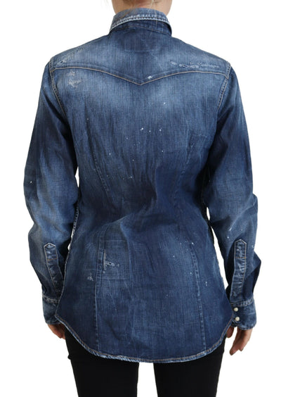 Dsquared² Blau gewaschenes Baumwollhemd mit Knopfleiste aus Denim