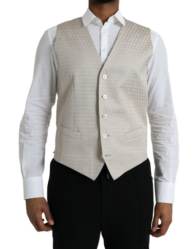 Dolce & Gabbana Off White Baumwollweste Kleid Formal Vest