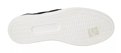 Dolce & Gabbana Flache Slip-On-Sneakers aus schwarzem Spitzenleder mit Logo