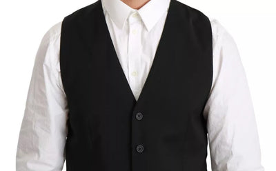 Dolce & Gabbana Schwarze Woll-Stretch-Weste Formal Dress Vest