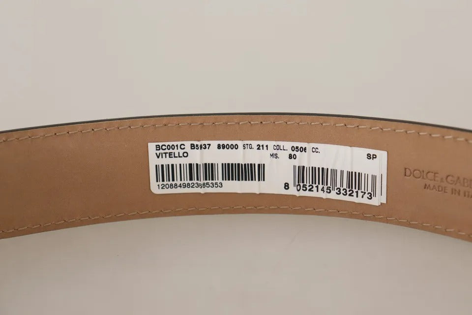 Dolce & Gabbana Schwarzes Leder Gold Metall Logo gravierte Schnalle Gürtel