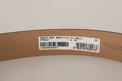 Dolce & Gabbana Schwarzes Leder Gold Metall Logo gravierte Schnalle Gürtel
