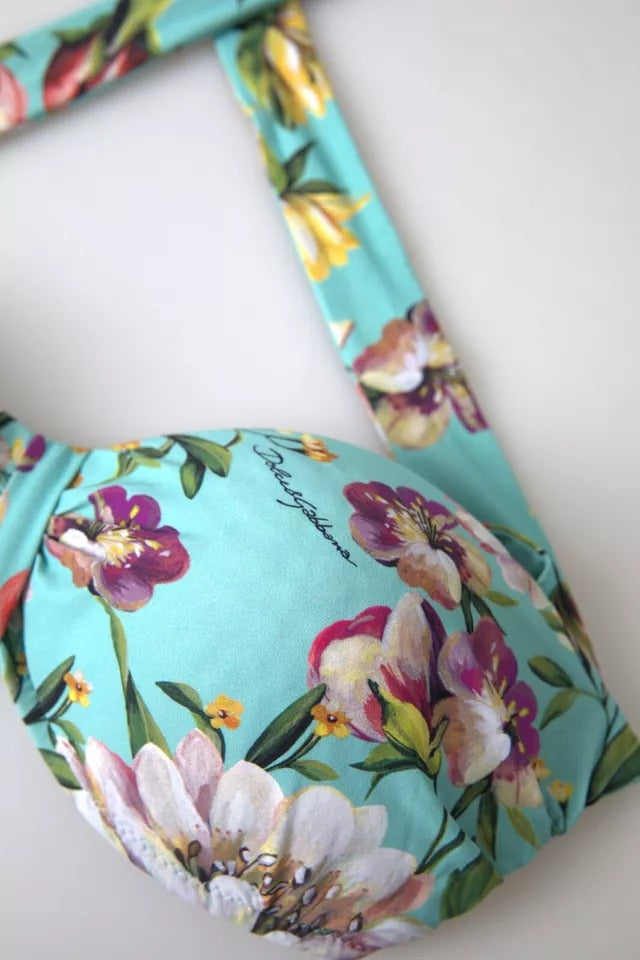 Dolce & Gabbana Mintgrünes Bikinioberteil mit Blumendruck