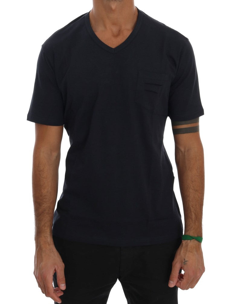 Daniele Alessandrini Blaues T-Shirt mit V-Ausschnitt aus Baumwolle