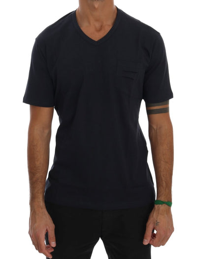 Daniele Alessandrini Blaues T-Shirt mit V-Ausschnitt aus Baumwolle